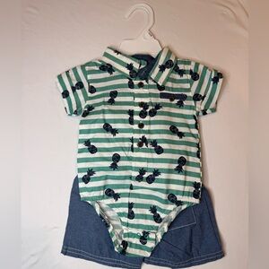 4/$15 Little Rebels Striped Pineapple Onesie with Matching Shorts (0-3 months)